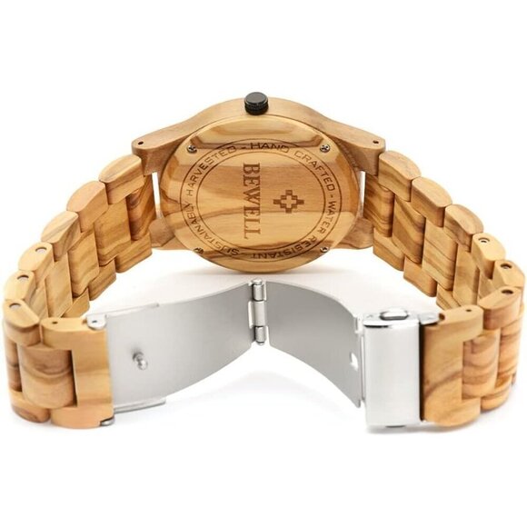 ✨ Bewell Analog Quartz Men Cream Wooden Handmade Movement Lightweight Watches - Picture 4 of 7